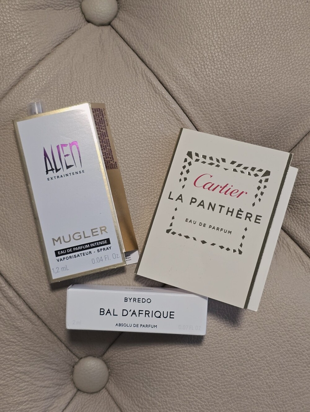 Mugler Alien Byredo Bal D'Afrique Cartier La Pathere Designers Sample